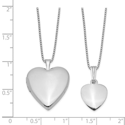 Sterling Silver Rhodium-Plated Polished & Satin Heart 18In Locket Necklace 14In Pendant Set