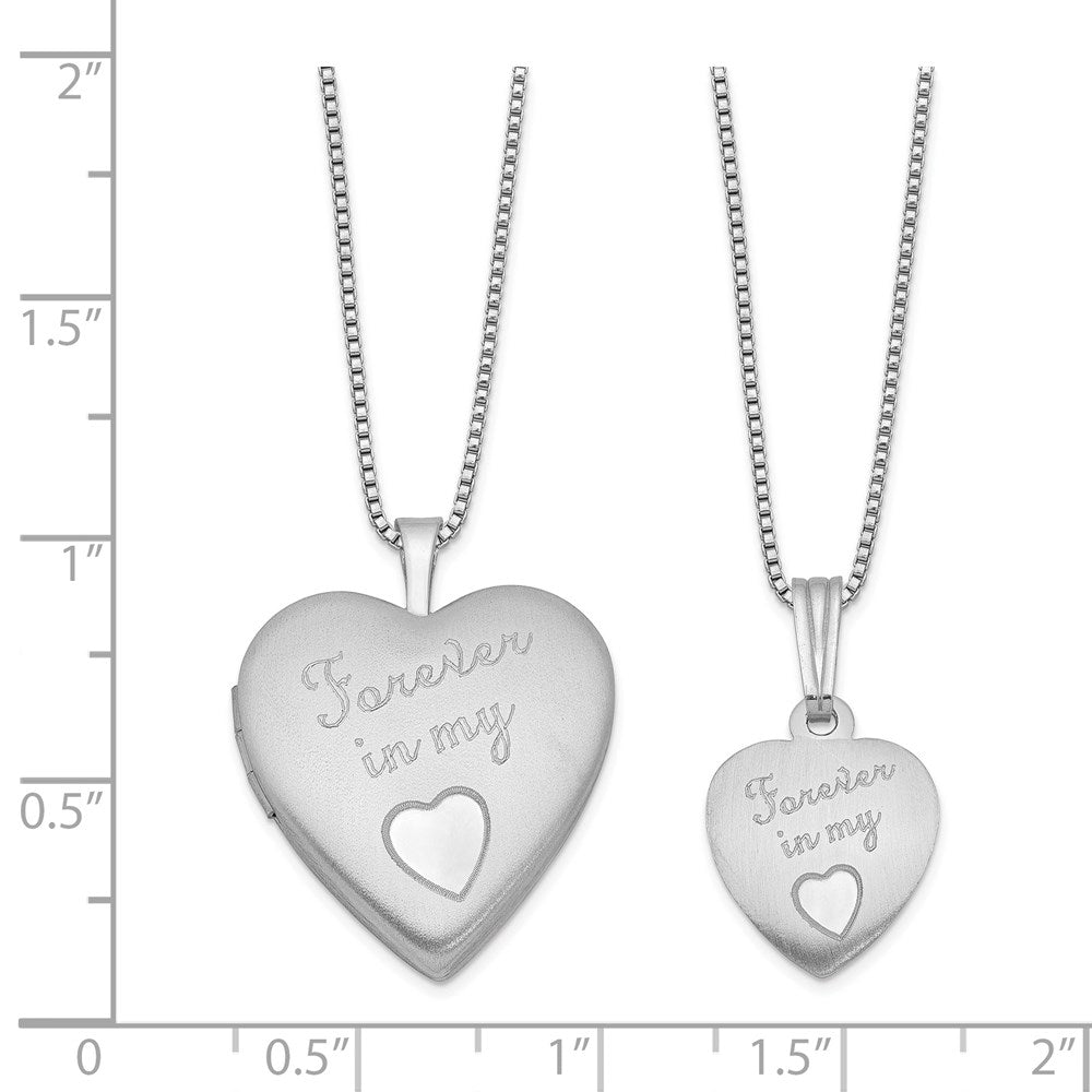 Sterling Silver Rhodium-Plated Polished & Satin Forever In My Heart Mother/Daughter Locket/Pendant Necklace Set
