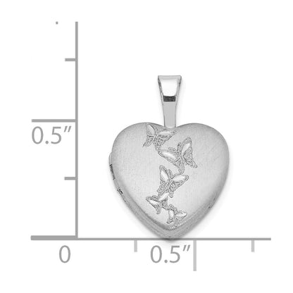 Sterling Silver Rhodium-Plated Butterflies 12mm Heart Locket