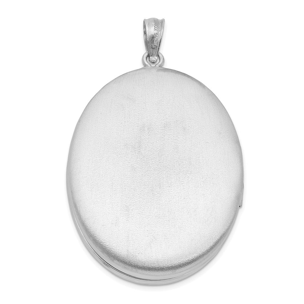 Sterling Silver Rhod-Plated Enameled Floral Grandma 34mm Oval Locket
