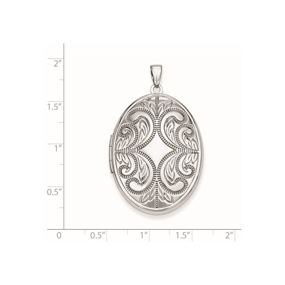 Sterling Silver Rhodium-Plated Oval Scroll Locket