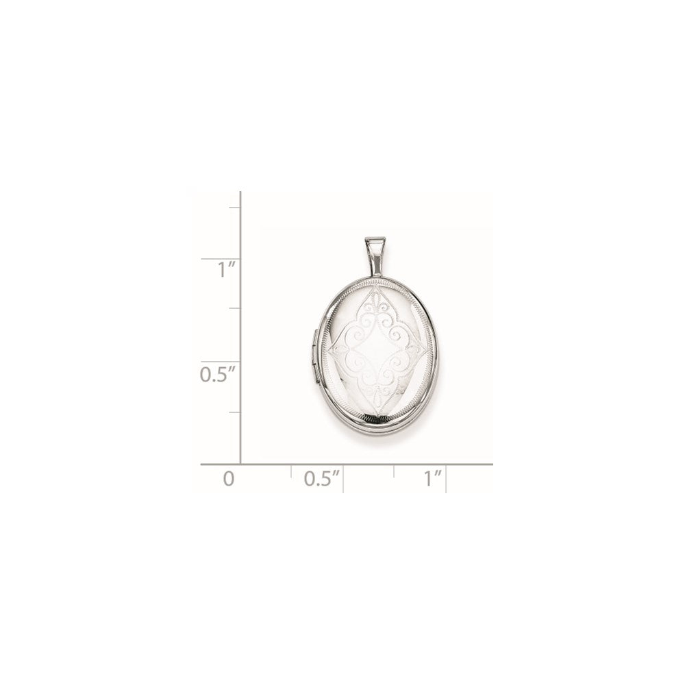 Sterling Silver Rhodium-Plated Scroll Oval Locket
