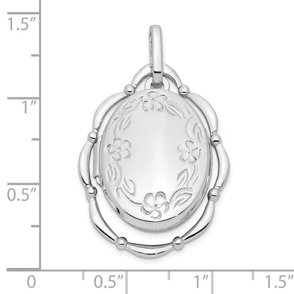 Sterling Silver Rhodium-Plated 21X16mm Floral Oval Locket