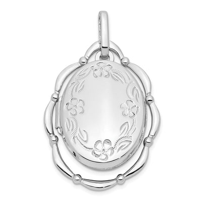 Sterling Silver Rhodium-Plated 21X16mm Floral Oval Locket