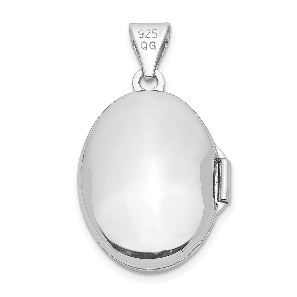 Sterling Silver Rhodium-Plated Polished 17mm Domed Oval Locket
