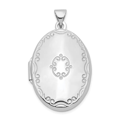 Sterling Silver Rhodium-Plated 29mm Fancy Oval Family Locket
