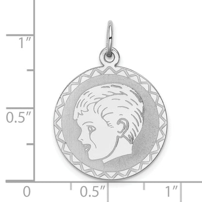 Sterling Silver Rhodium-Plated Engraveable Boy Disc Charm