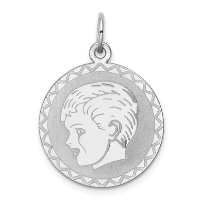 Sterling Silver Rhodium-Plated Engraveable Boy Disc Charm