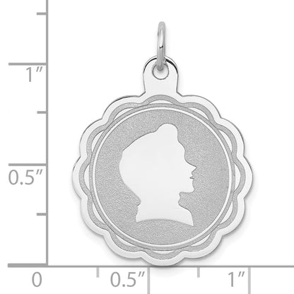 Sterling Silver Rhodium-Plated Engraveable Boy Disc Charm