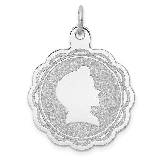 Sterling Silver Rhodium-Plated Engraveable Boy Disc Charm