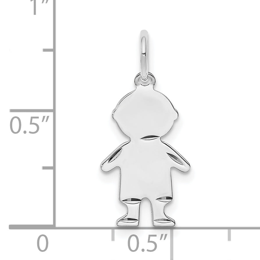 Sterling Silver Ss Rh-Plt D/C Engraveable Boy Polished Front/Satin Back Disc Charm