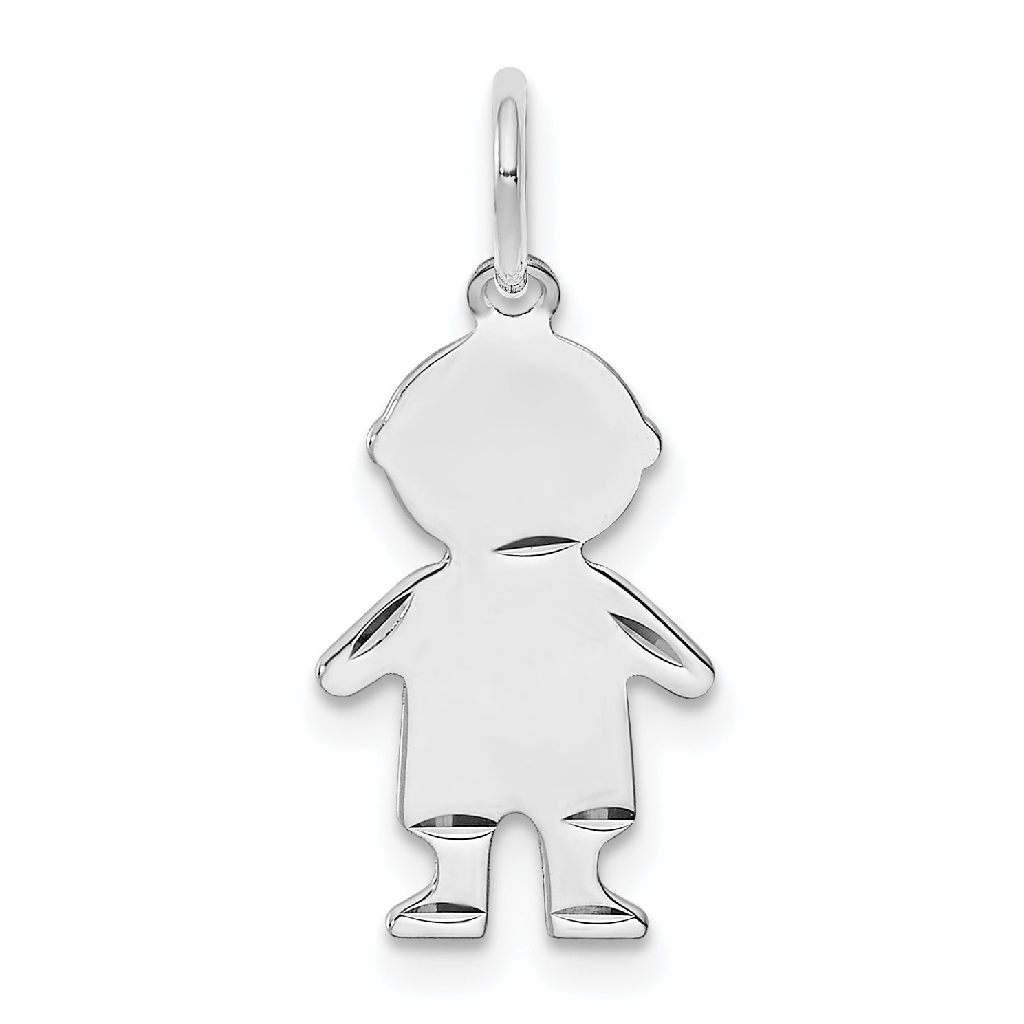 Sterling Silver Ss Rh-Plt D/C Engraveable Boy Polished Front/Satin Back Disc Charm