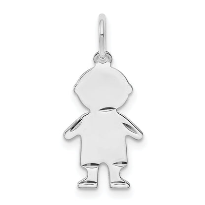 Sterling Silver Ss Rh-Plt D/C Engraveable Boy Polished Front/Satin Back Disc Charm
