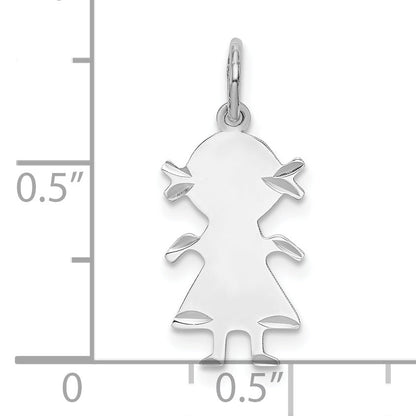 Sterling Silver Ss Rh-Plt D/C Engraveable Girl Polished Front/Satin Back Disc Charm