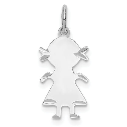 Sterling Silver Rh-Plt Engraveable Girl Polished Front/Back Disc Charm