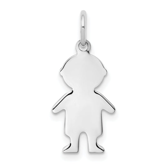 Sterling Silver Rhod-Plated Eng. Boy Polished Front/Satin Back Disc Charm