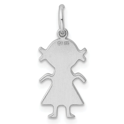 Sterling Silver Rhod-Plated Eng. Girl Polished Front/Back Disc Charm