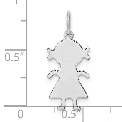 Sterling Silver Rhod-Plated Eng. Girl Polished Front/Back Disc Charm