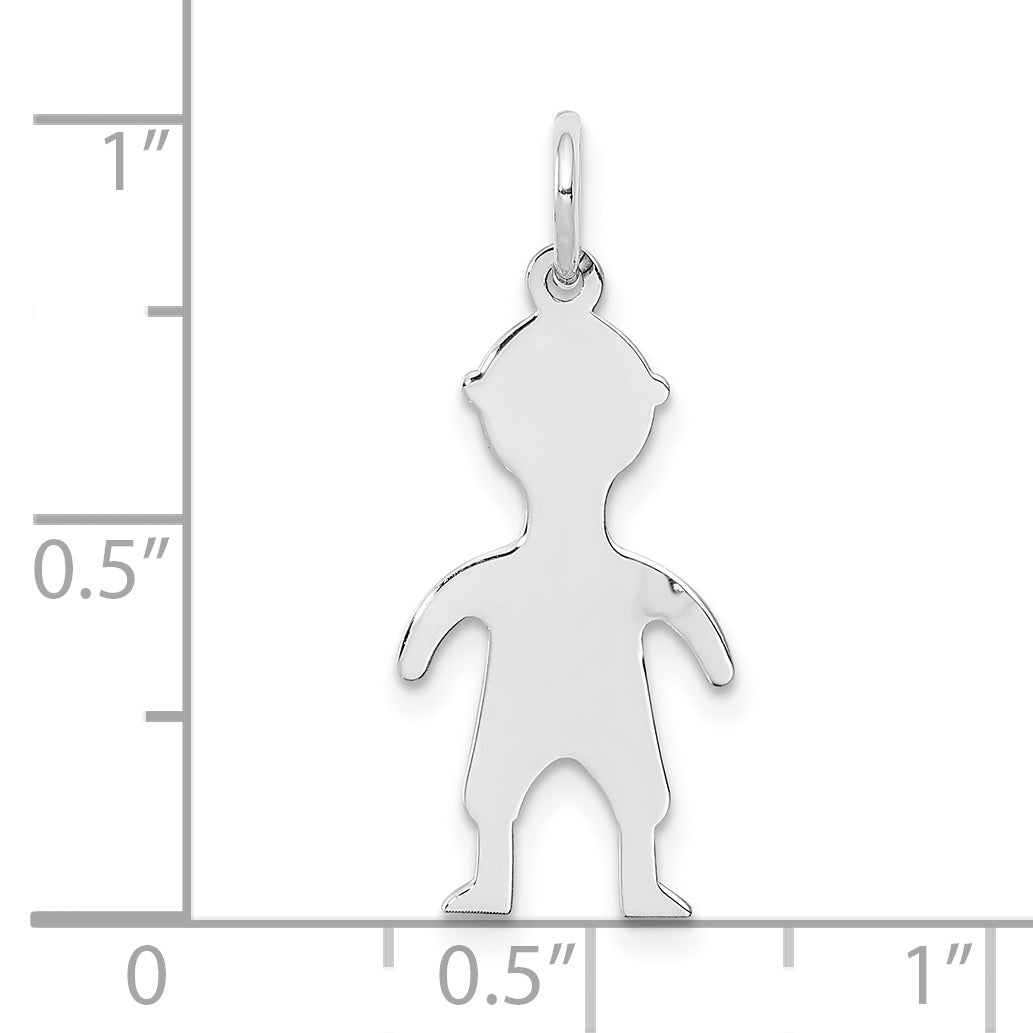 Sterling Silver Rhod-Plated Eng. Boy Polished Front/Satin Back Disc Charm