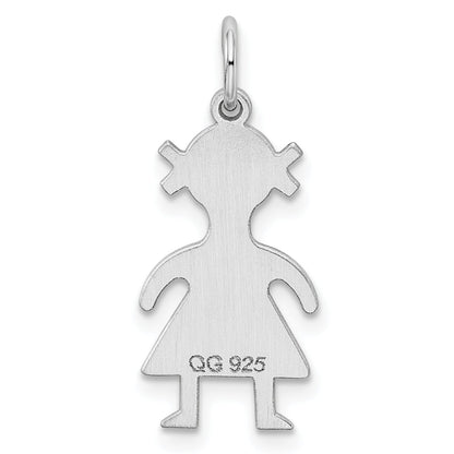 Sterling Silver Rhod-Plated Eng. Girl Polished Front/Back Disc Charm