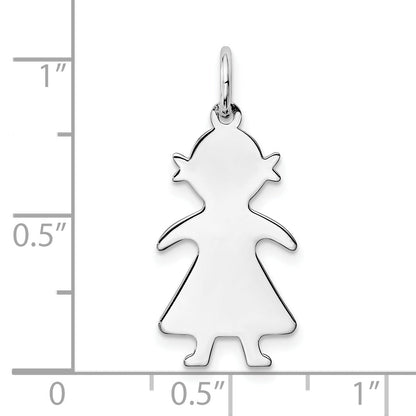 Sterling Silver Rhod-Plated Eng. Girl Polished Front/Back Disc Charm