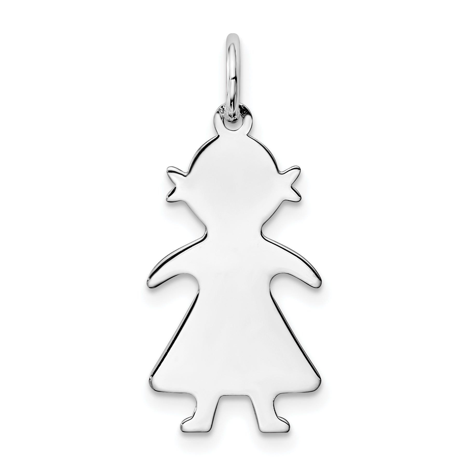 Sterling Silver Rhod-Plated Eng. Girl Polished Front/Back Disc Charm
