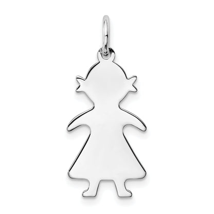 Sterling Silver Rhod-Plated Eng. Girl Polished Front/Back Disc Charm
