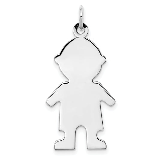 Sterling Silver Rhod-Plated Eng. Boy Polished Front/Back Disc Charm