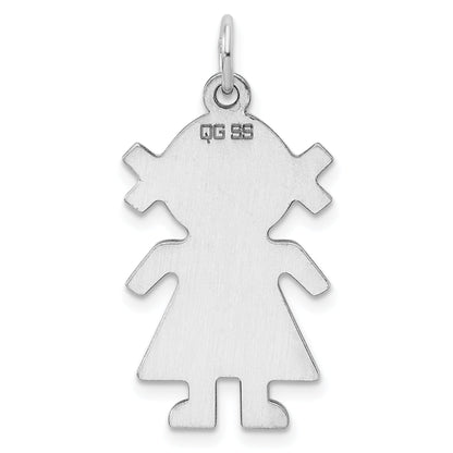 Sterling Silver Rhod-Plated Eng. Girl Polished Front/Satin Back Disc Charm