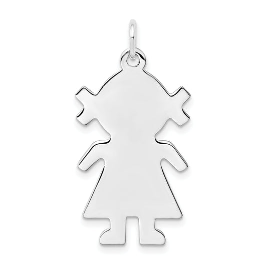 Sterling Silver Rhod-Plated Eng. Girl Polished Front/Back Disc Charm