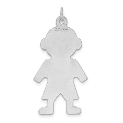 Sterling Silver Rhodium-Plated Engraveable Boy Polished Front/Satin Back Disc Charm