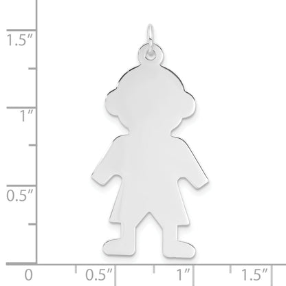 Sterling Silver Rhodium-Plated Engraveable Boy Polished Front/Satin Back Disc Charm
