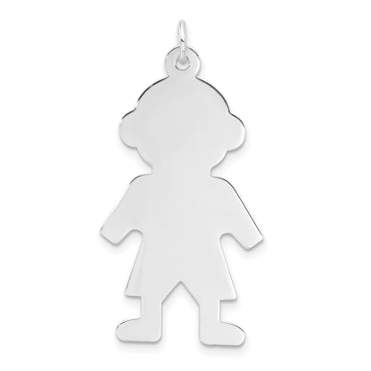 Sterling Silver Rhodium-Plated Engraveable Boy Polished Front/Satin Back Disc Charm