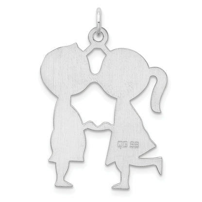Sterling Silver Rhodium-Plated Engraveable Boy/Girl Disc Charm