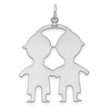 Sterling Silver Ss Rh-Plt Engraveable Boy/Boy Polished Front/Satin Back Disc Charm