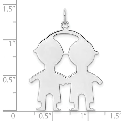Sterling Silver Ss Rh-Plt Engraveable Boy/Boy Polished Front/Satin Back Disc Charm