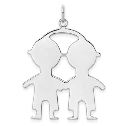 Sterling Silver Ss Rh-Plt Engraveable Boy/Boy Polished Front/Satin Back Disc Charm