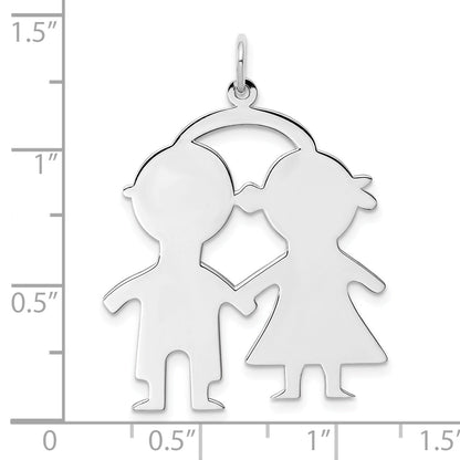 Sterling Silver Ss Rh-Plt Engraveable Boy/Girl Polished Front/Satin Back Disc Charm