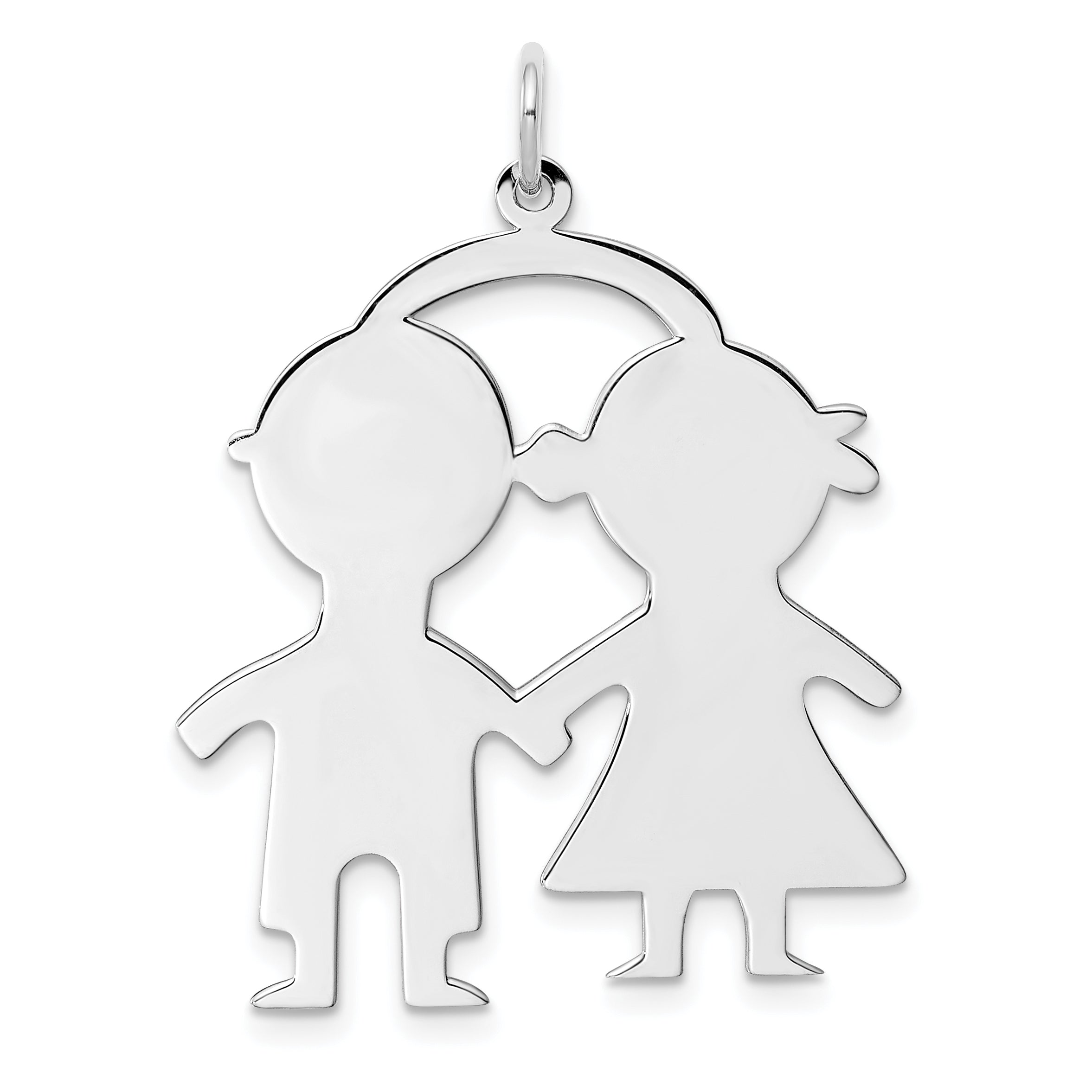 Sterling Silver Ss Rh-Plt Engraveable Boy/Girl Polished Front/Satin Back Disc Charm