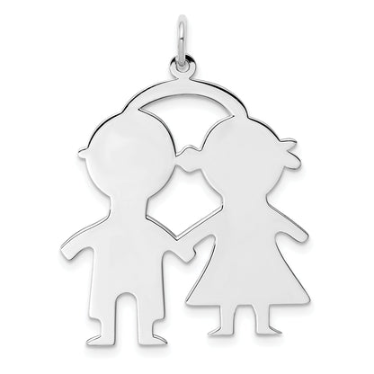 Sterling Silver Ss Rh-Plt Engraveable Boy/Girl Polished Front/Satin Back Disc Charm