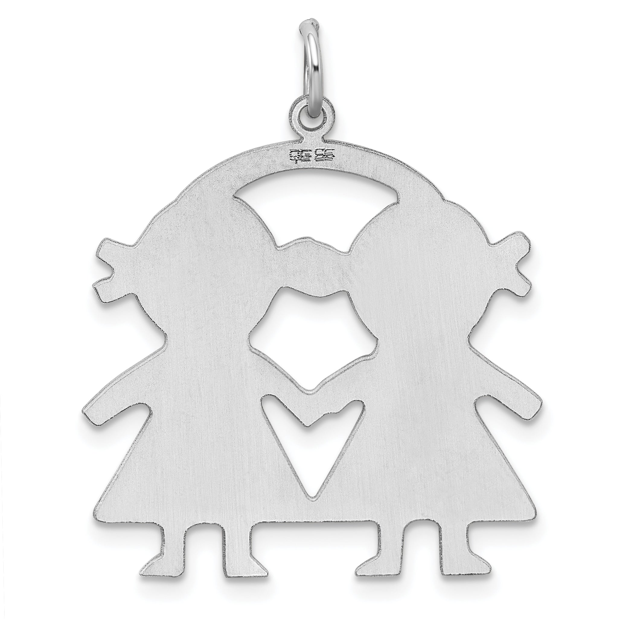 Sterling Silver Ss Rh-Plt Engraveable Girl/Girl Polished Front/Satin Back Disc Charm