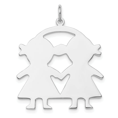 Sterling Silver Ss Rh-Plt Engraveable Girl/Girl Polished Front/Satin Back Disc Charm