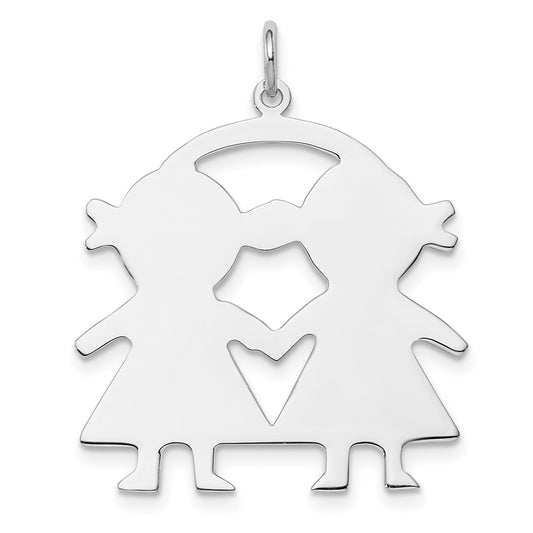 Sterling Silver Ss Rh-Plt Engraveable Girl/Girl Polished Front/Satin Back Disc Charm