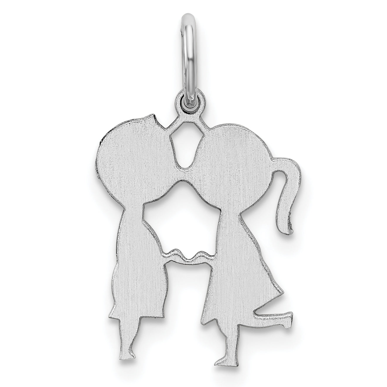 Sterling Silver Ss Rh-Plt Engraveable Boy/Girl Polished Front/Satin Back Disc Charm