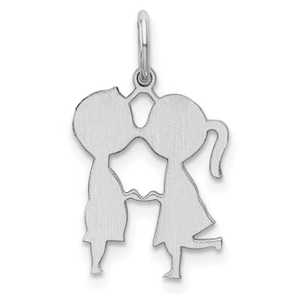Sterling Silver Ss Rh-Plt Engraveable Boy/Girl Polished Front/Satin Back Disc Charm