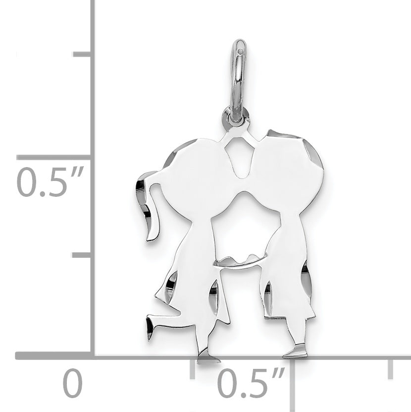 Sterling Silver Ss Rh-Plt Engraveable Boy/Girl Polished Front/Satin Back Disc Charm