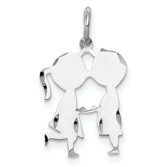 Sterling Silver Ss Rh-Plt Engraveable Boy/Girl Polished Front/Satin Back Disc Charm