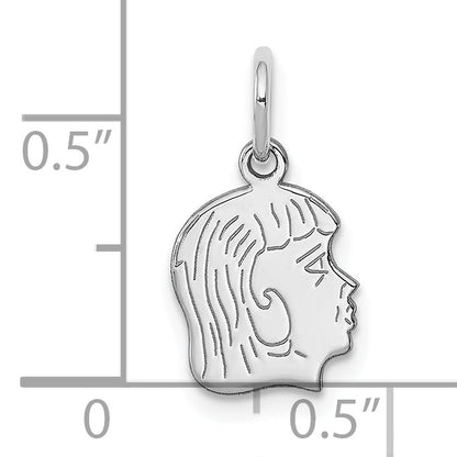Sterling Silver Sterl Rh-Plt Engraveable Girl Polished Front/Satin Back Disc Charm