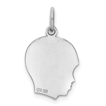 Sterling Silver Sterl Rh-Plt Engraveable Boy Polished Front/Satin Back Disc Charm