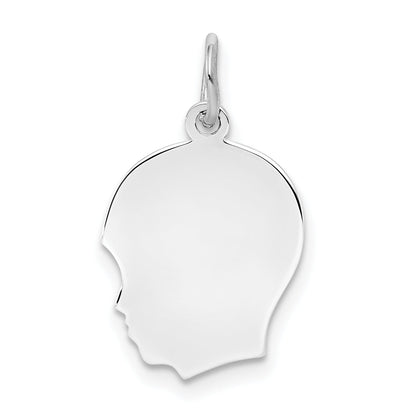 Sterling Silver Rh-Plt Engraveable Boy Disc Charm Polish On Front/Back